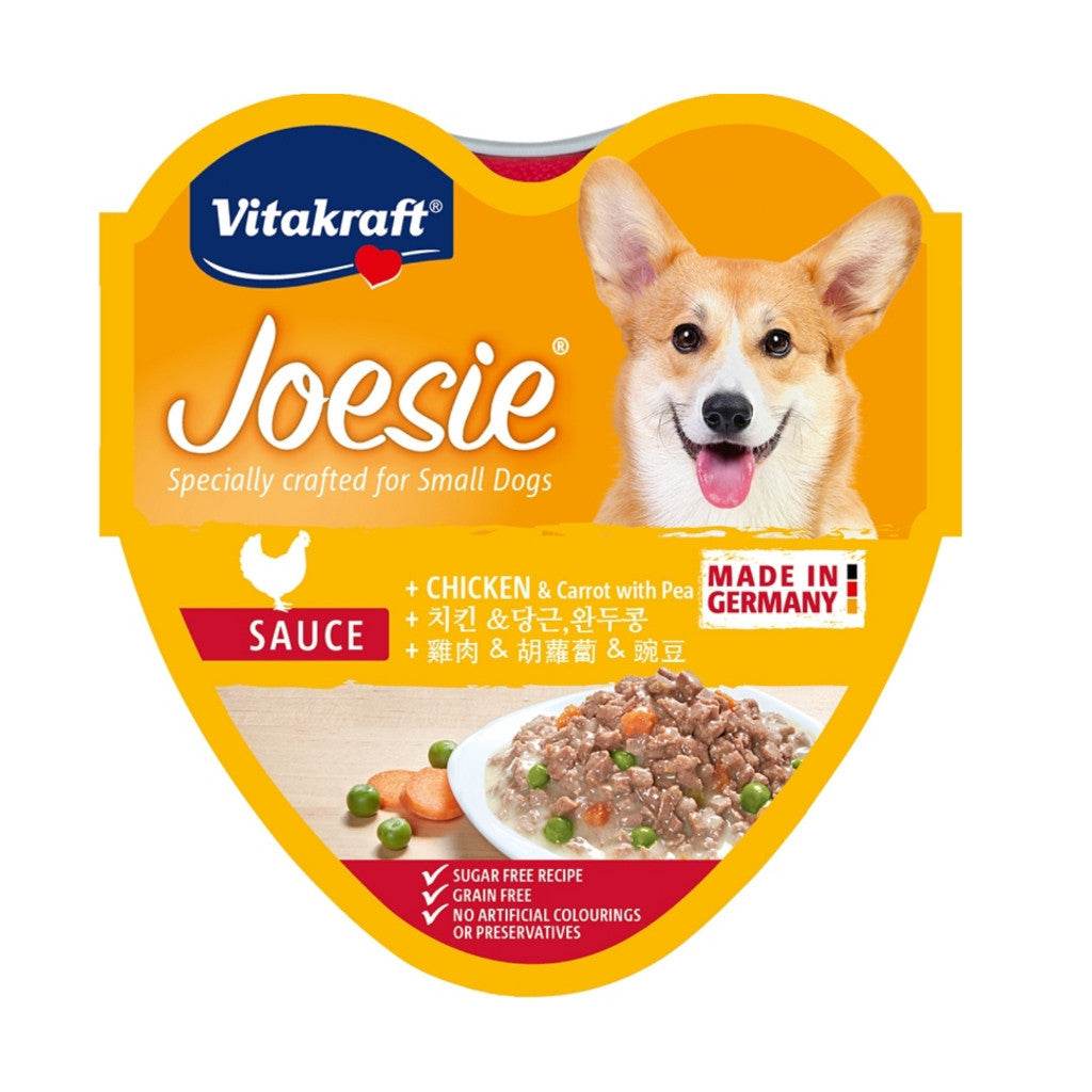 85g Vitakraft Joesie & Poesie Hearts Tray Chicken Carrot & Pea