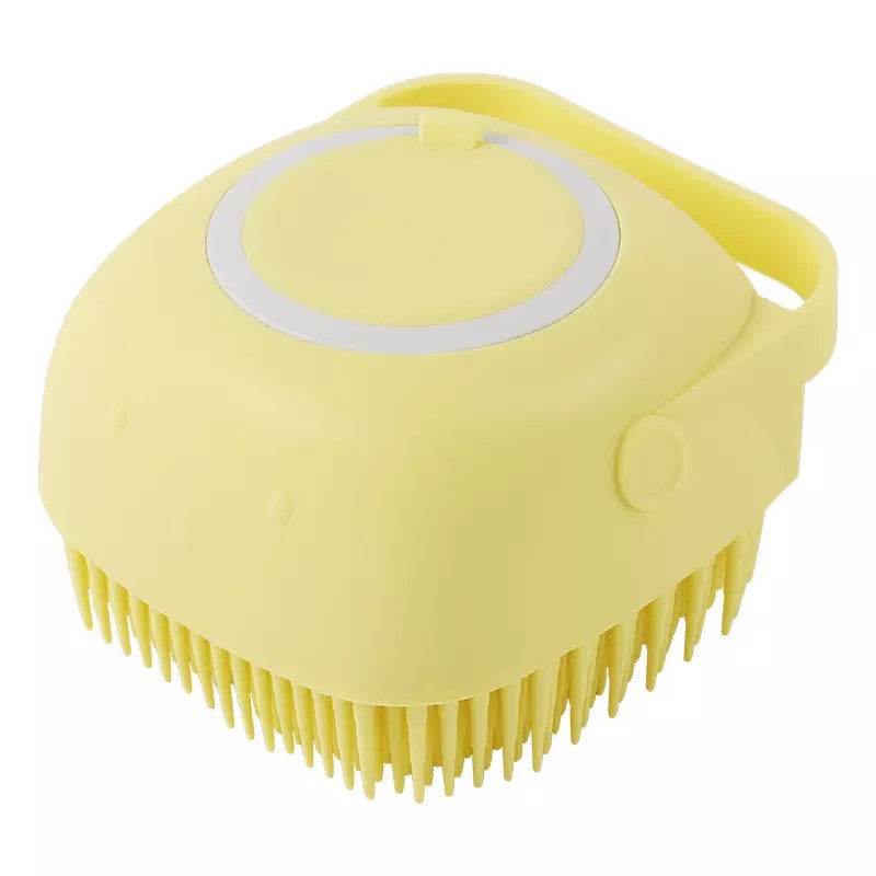 2-in-1 Pet Scrubber with Soap Dispenser – Silicone Massage Brush Yellow