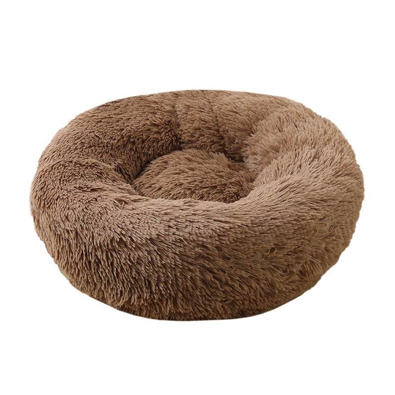 Cozy Soft Cushion Plush Pet Donut Bed Brown