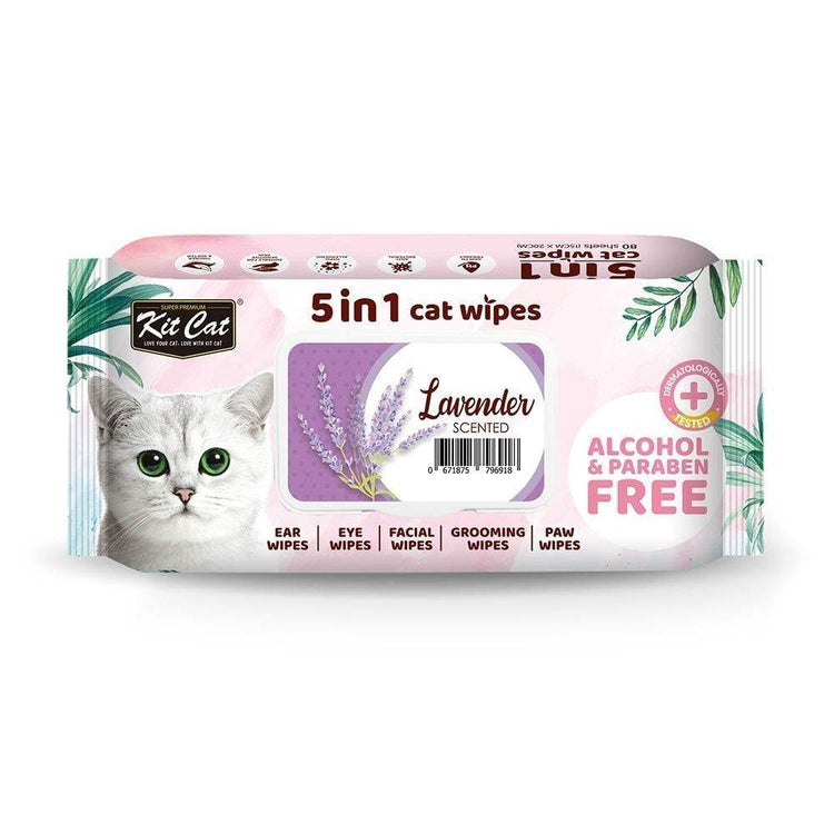 Kit Cat 5-in-1 Grooming Wipes 80 Sheets Lavender