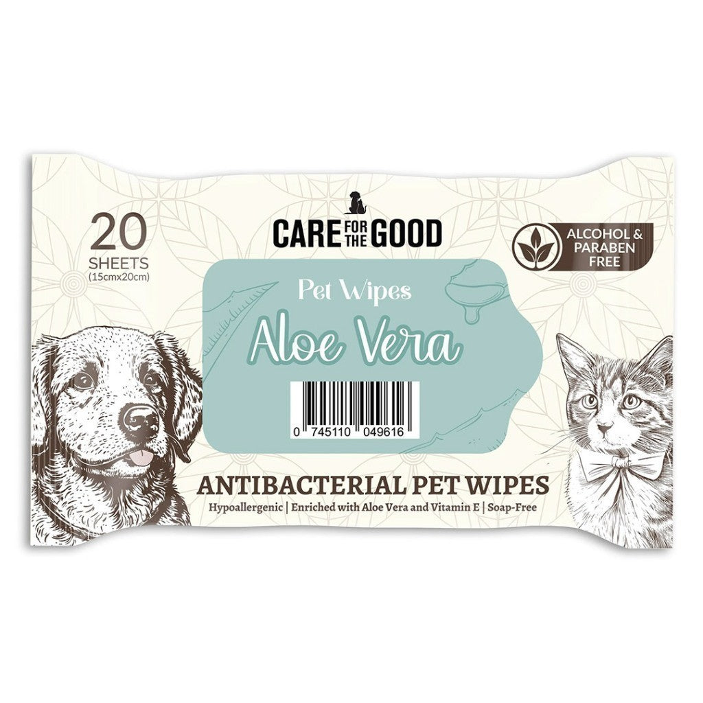 Care for the Good Pet Wipes 20/100 Sheets - Alcohol-Free, Paraben-Free, Antibacterial Aloe Vera 20s