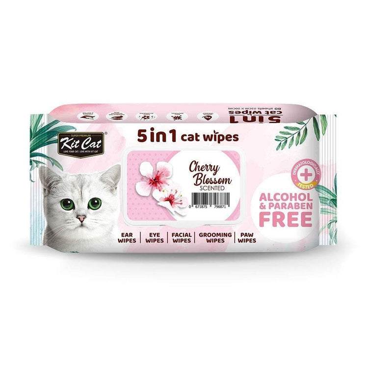 Kit Cat 5-in-1 Grooming Wipes 80 Sheets Cherry Blossom