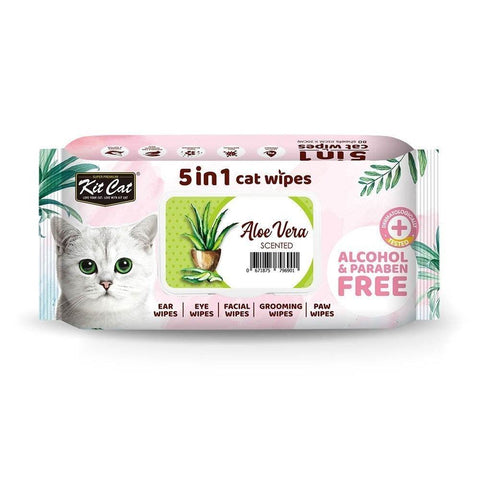 Kit Cat 5-in-1 Grooming Wipes 80 Sheets Aloe Vera