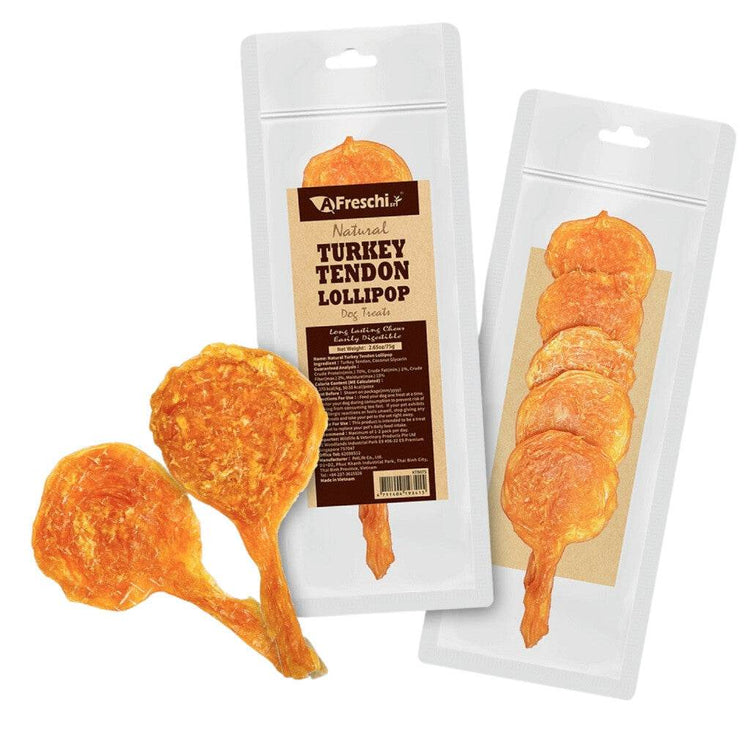 Afreschi Natural Turkey Tendon Dog Chews – Rawhide-Free Treats Tendon Lollipop