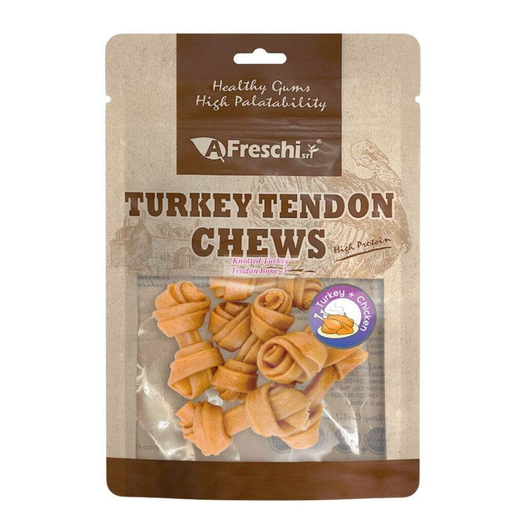 Afreschi Natural Turkey Tendon Dog Chews – Rawhide-Free Treats Knotted Turkey Bone