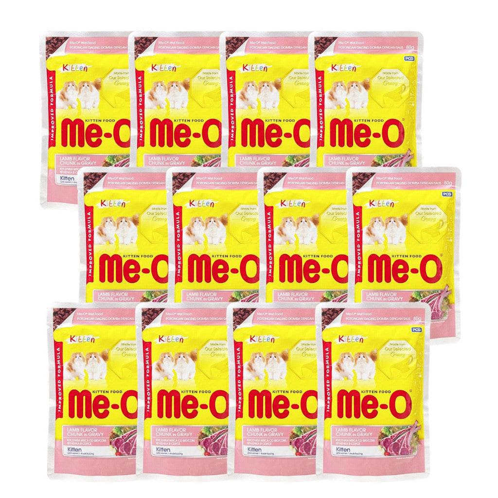 [12-Pack] Me-O Wet Cat Food 80g Pouch – Jelly, Gravy, Pate Lamb Chunk Gravy (K)