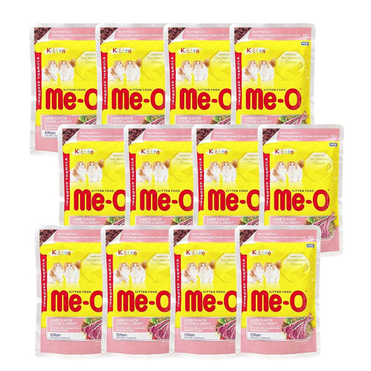 [12-Pack] Me-O Wet Cat Food 80g Pouch – Jelly, Gravy, Pate Lamb Chunk Gravy (K)