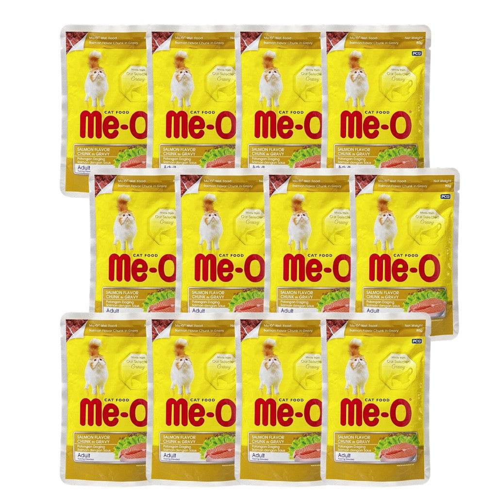 [12-Pack] Me-O Wet Cat Food 80g Pouch – Jelly, Gravy, Pate Salmon Chunk Gravy