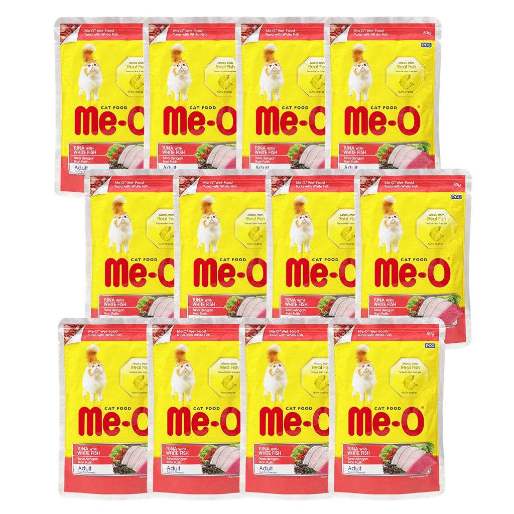 [12-Pack] Me-O Wet Cat Food 80g Pouch – Jelly, Gravy, Pate Tuna w White Fish