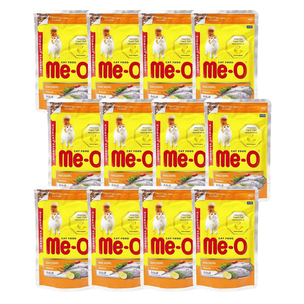 [12-Pack] Me-O Wet Cat Food 80g Pouch – Jelly, Gravy, Pate Mackerel