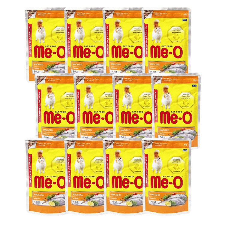 [12-Pack] Me-O Wet Cat Food 80g Pouch – Jelly, Gravy, Pate Mackerel