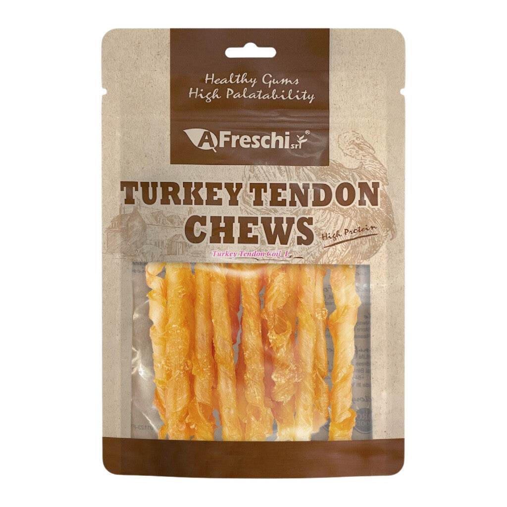 Afreschi Natural Turkey Tendon Dog Chews – Long-Lasting Dental Treats for Dogs Tendon Coil (L)