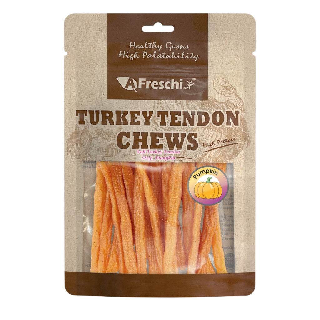 Afreschi Natural Turkey Tendon Dog Chews – Long-Lasting Dental Treats for Dogs Soft Strip Pumpkin