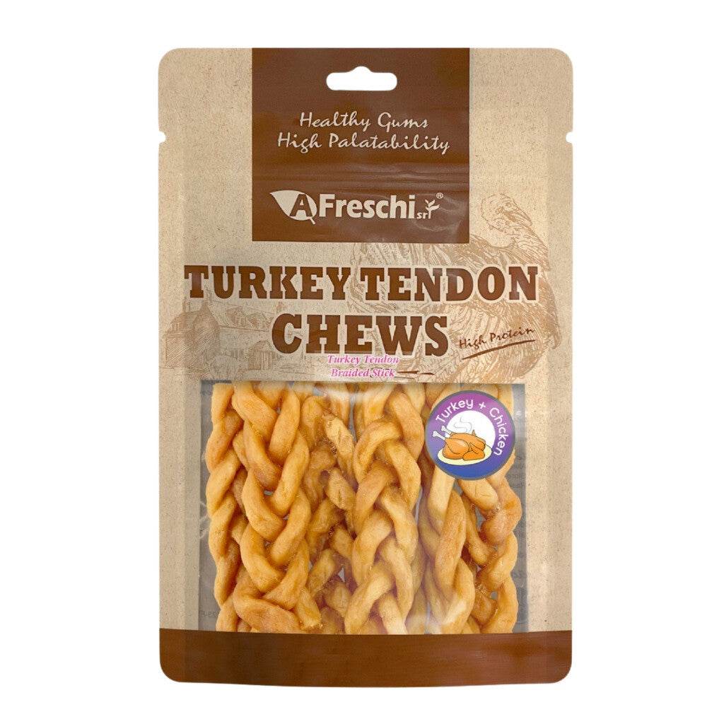 Afreschi Natural Turkey Tendon Dog Chews – Rawhide-Free Treats Braided Stick