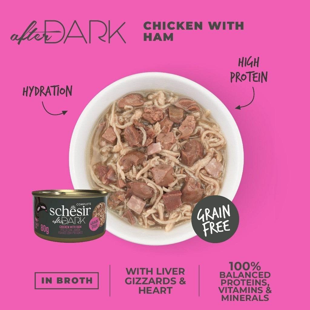 80g Schesir After Dark Wet Cat Food Wholefd Chicken Ham