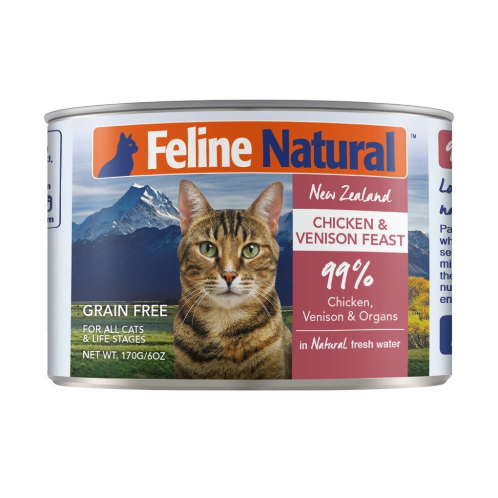 [Bundle of 12] Feline Natural Cat Canned Food 170g - Grain-Free, Rich In Protein Chicken & Venison