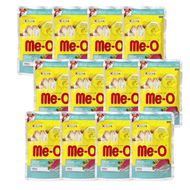 [12-Pack] Me-O Wet Cat Food 80g Pouch – Jelly, Gravy, Pate TunaJellySardine (K)