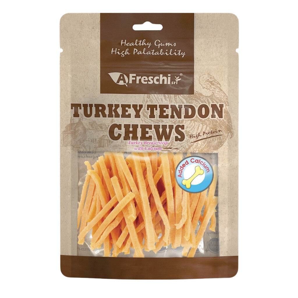 Afreschi Natural Turkey Tendon Dog Chews – Long-Lasting Dental Treats for Dogs Breast Stripe Calcium