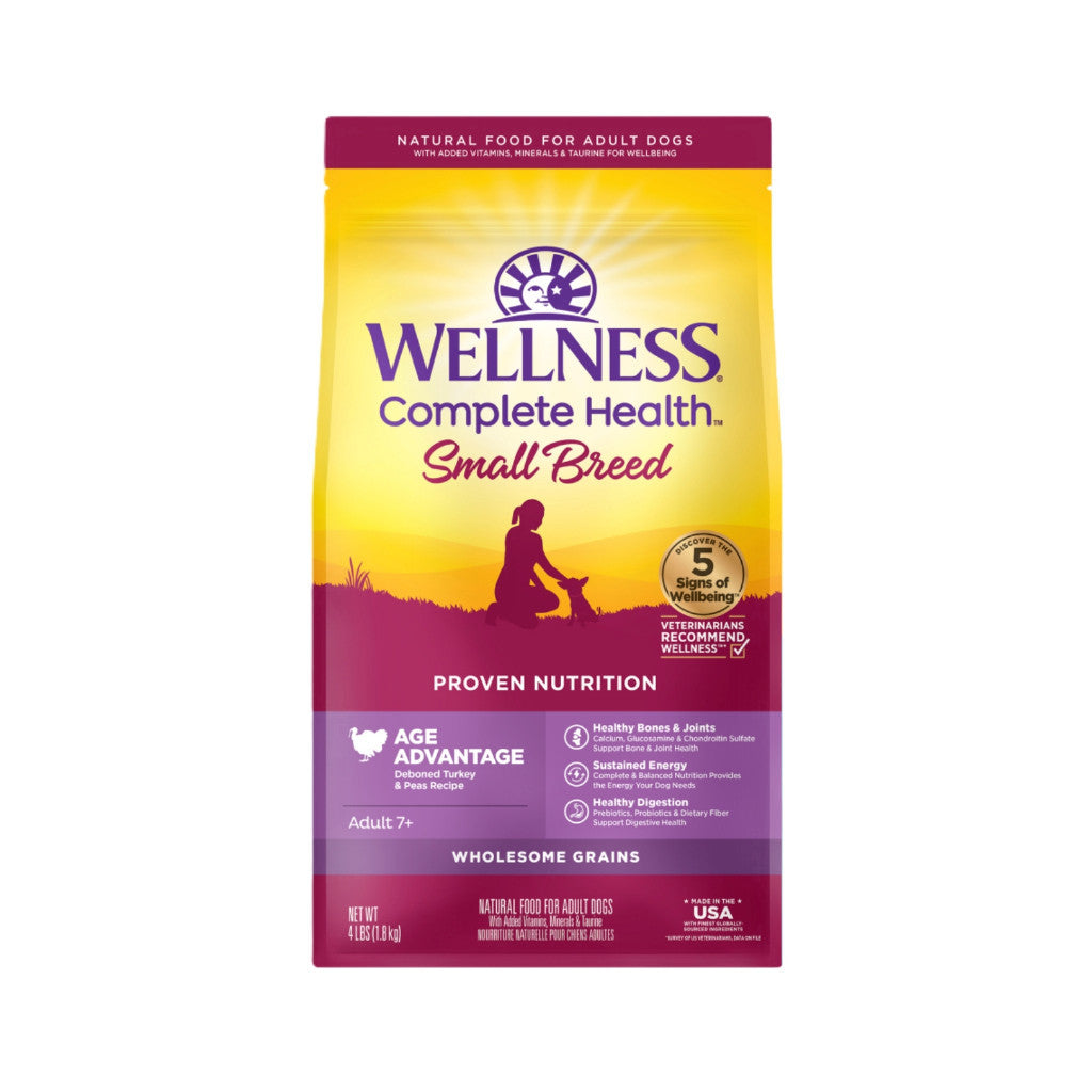 Wellness Complete Health Dry Dog Food 4lb-30lb - Balanced Nutrition, Supports Digestion, Immune Booster Small Breed Deboned Turkey & Peas Senior 4lb (Senior)
