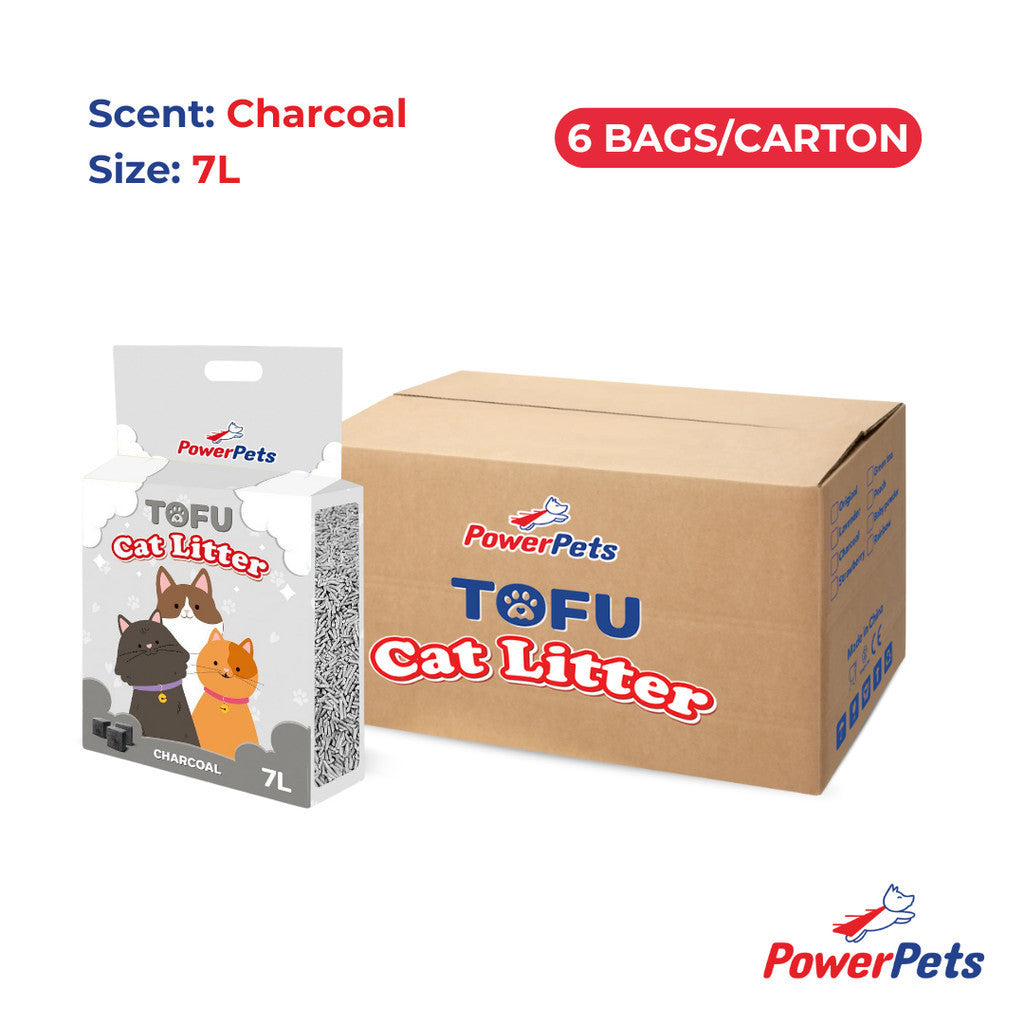 [Bundle of 6] PowerPets Tofu Cat Litter 7L – Dust-Free, Odor Control, Eco-Friendly Charcoal 7L