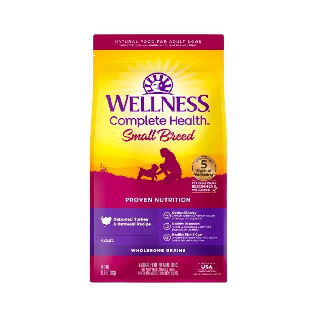 Wellness Complete Health Dry Dog Food 4lb-30lb - Balanced Nutrition, Supports Digestion, Immune Booster Small Breed Deboned Turkey & Oatmeal 4lb (Adult)