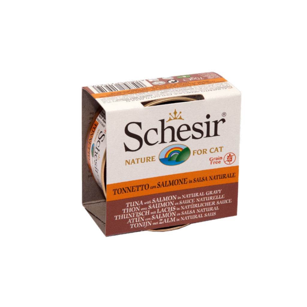 Schesir Canned Cat Food In Gravy & Jelly 70g–85g Gravy Tuna with Salmon