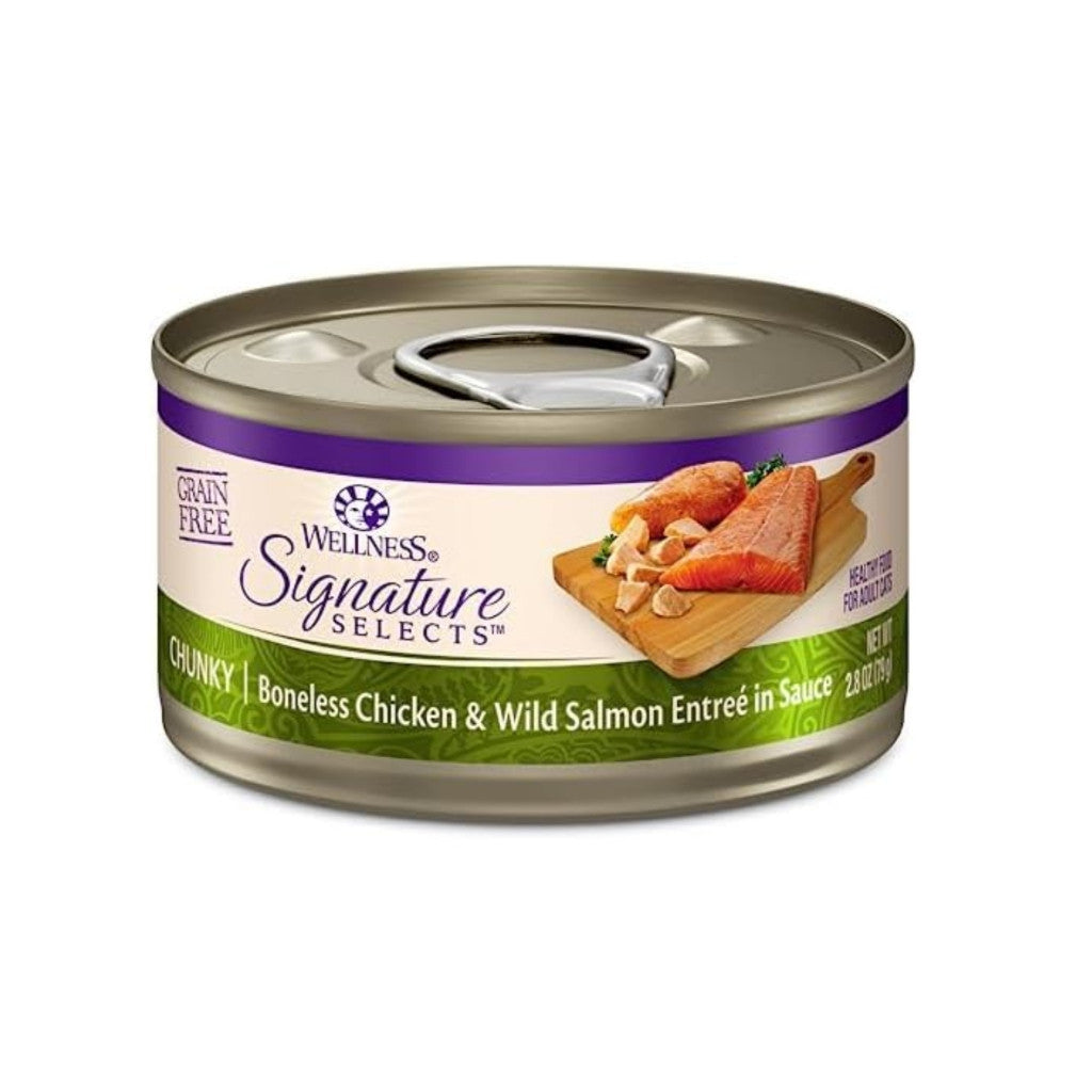 Wellness CORE Signature Selects Wet Cat Food 5.3oz / 5.5oz – Grain-Free, High-Protein Natural Recipe in Savory Broth Chunky Chicken Salmon
