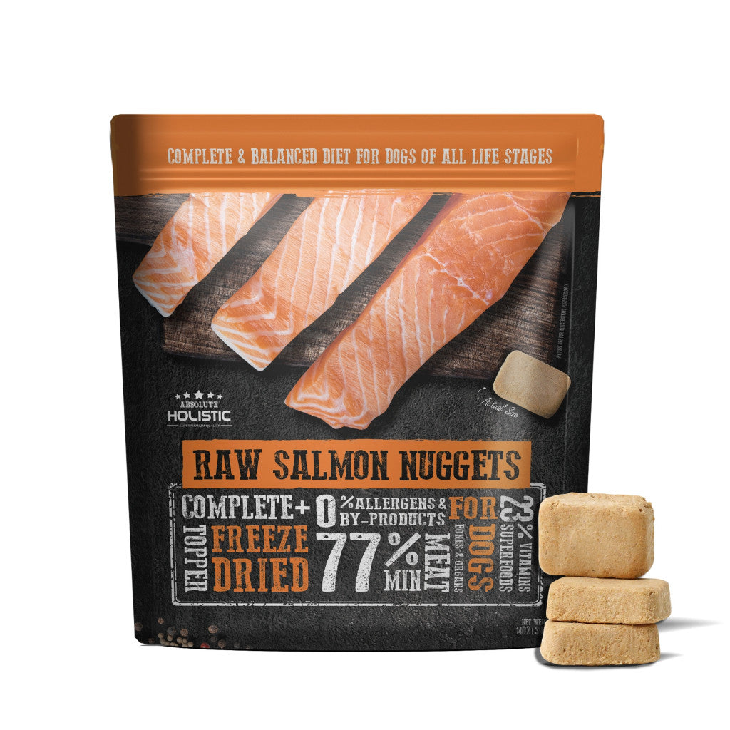 Absolute Holistic Raw Nuggets Freeze Dried Dog Food 14oz - Complete & Balanced Diet Snacks For Dogs Salmon