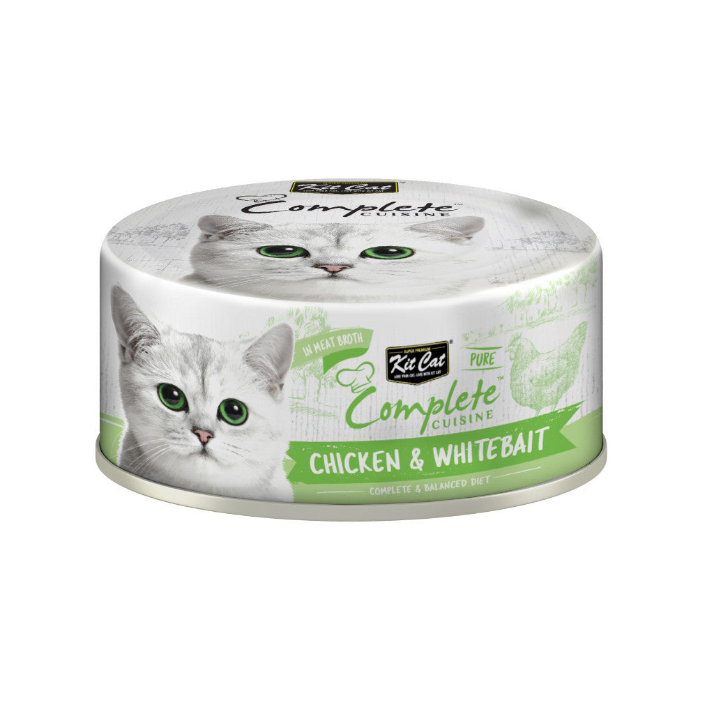 [Bundle of 24] Kit Cat Pure Complete Cuisine Wet Cat Food 70g - Complete & Balanced Meal Chicken & Whitebait