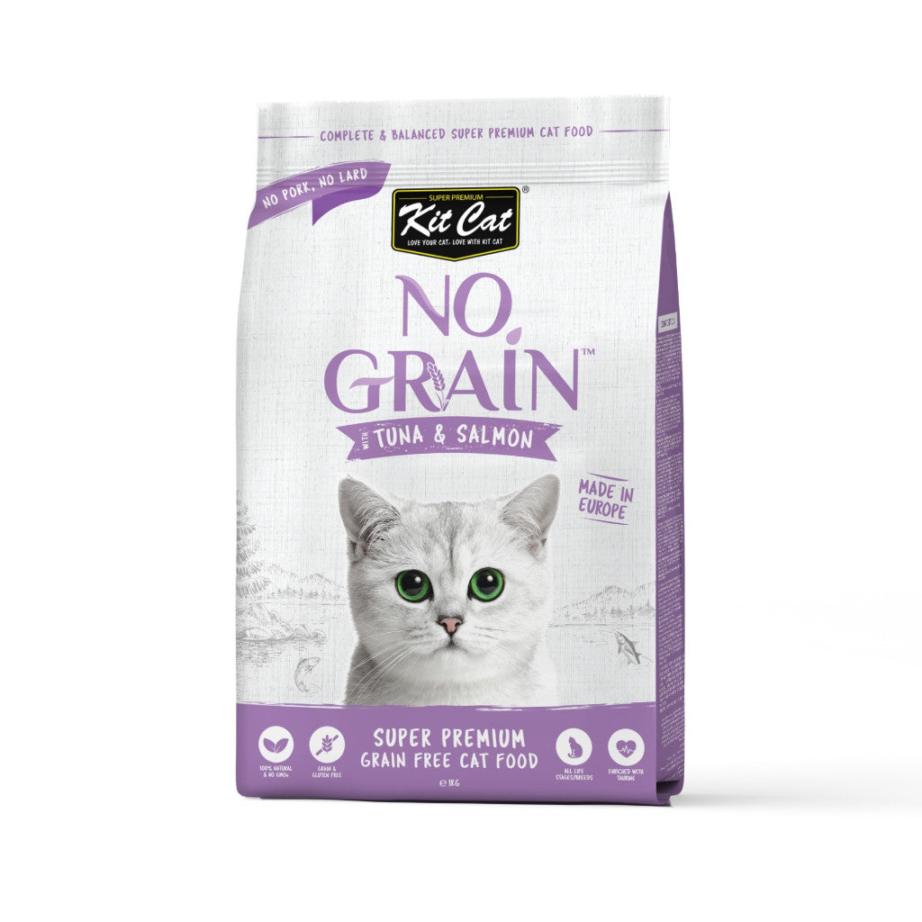 Kit Cat No Grain Dry Food for Cats 1kg / 5kg - Super Premium Grain Free Cat Food For Adult & Kitten Tuna & Salmon 1kg