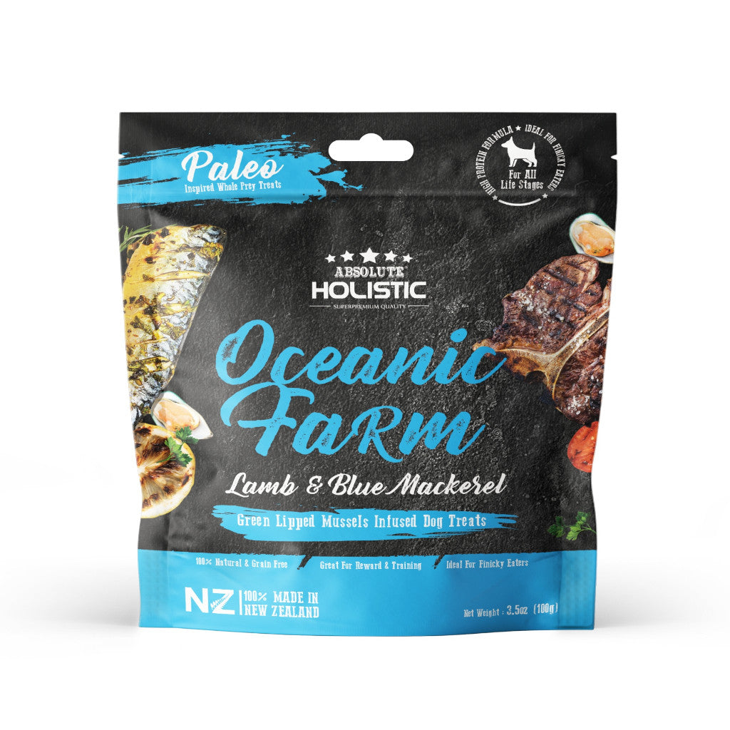 Absolute Holistic Air Dried Treats for Dogs 100g - Grain-Free High Protein Complete & Balanced Diet Oceanic Farm