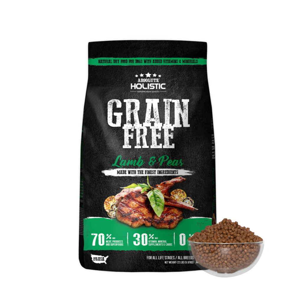 Absolute Holistic Grain Free Dry Dog Food 3.3lbs / 22lbs - High Protein Complete & Balanced For Dogs Lamb & Peas 22lbs
