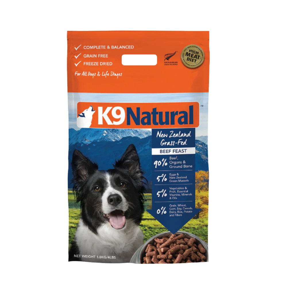 K9 Natural Freeze Dried 1.8kg / 3.6kg - High Protein Complete Balanced Meal for Dogs Beef 1.8kg