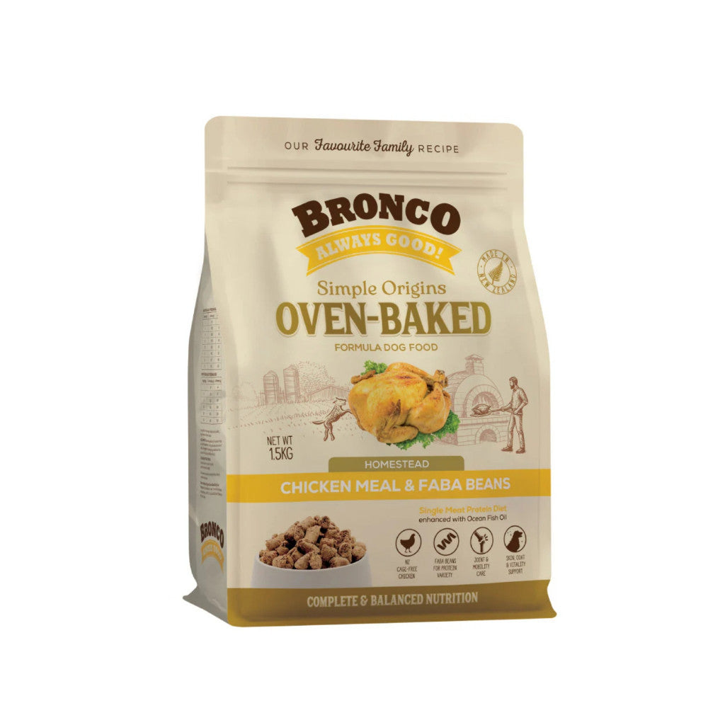 Bronco Simple Origins Oven-Baked Dry Dog Food 1.5kg - Complete Daily Pet Food for Dogs