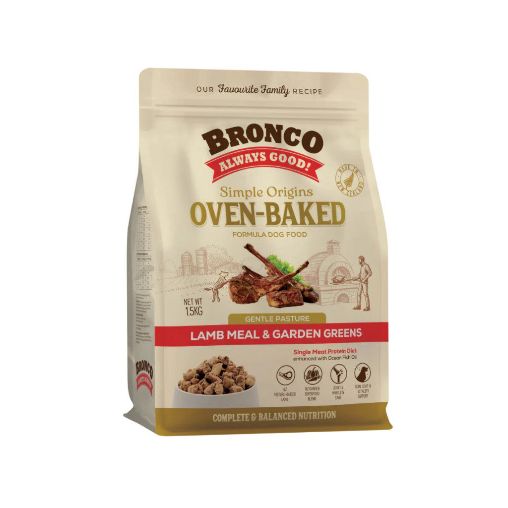 Bronco Simple Origins Oven-Baked Dry Dog Food 1.5kg - Complete Daily Pet Food for Dogs