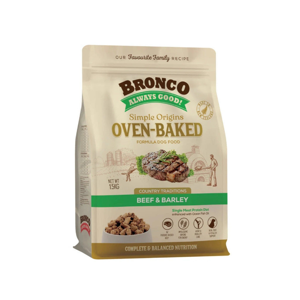 Bronco Simple Origins Oven-Baked Dry Dog Food 1.5kg - Complete Daily Pet Food for Dogs
