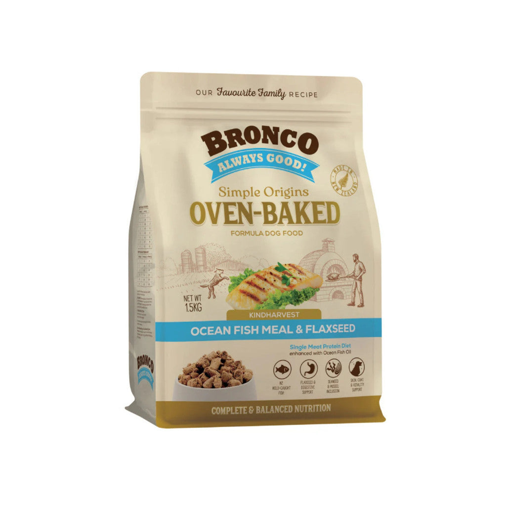 Bronco Simple Origins Oven-Baked Dry Dog Food 1.5kg - Complete Daily Pet Food for Dogs