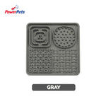 PowerPets Silicone Slow Feeder For Pets - Food-Safe Silicone Non-Toxic Pet Bowl Training Licking Pad Square Gray