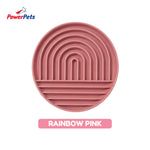 PowerPets Silicone Slow Feeder For Pets - Food-Safe Silicone Non-Toxic Pet Bowl Training Licking Pad Rainbow Round Pink