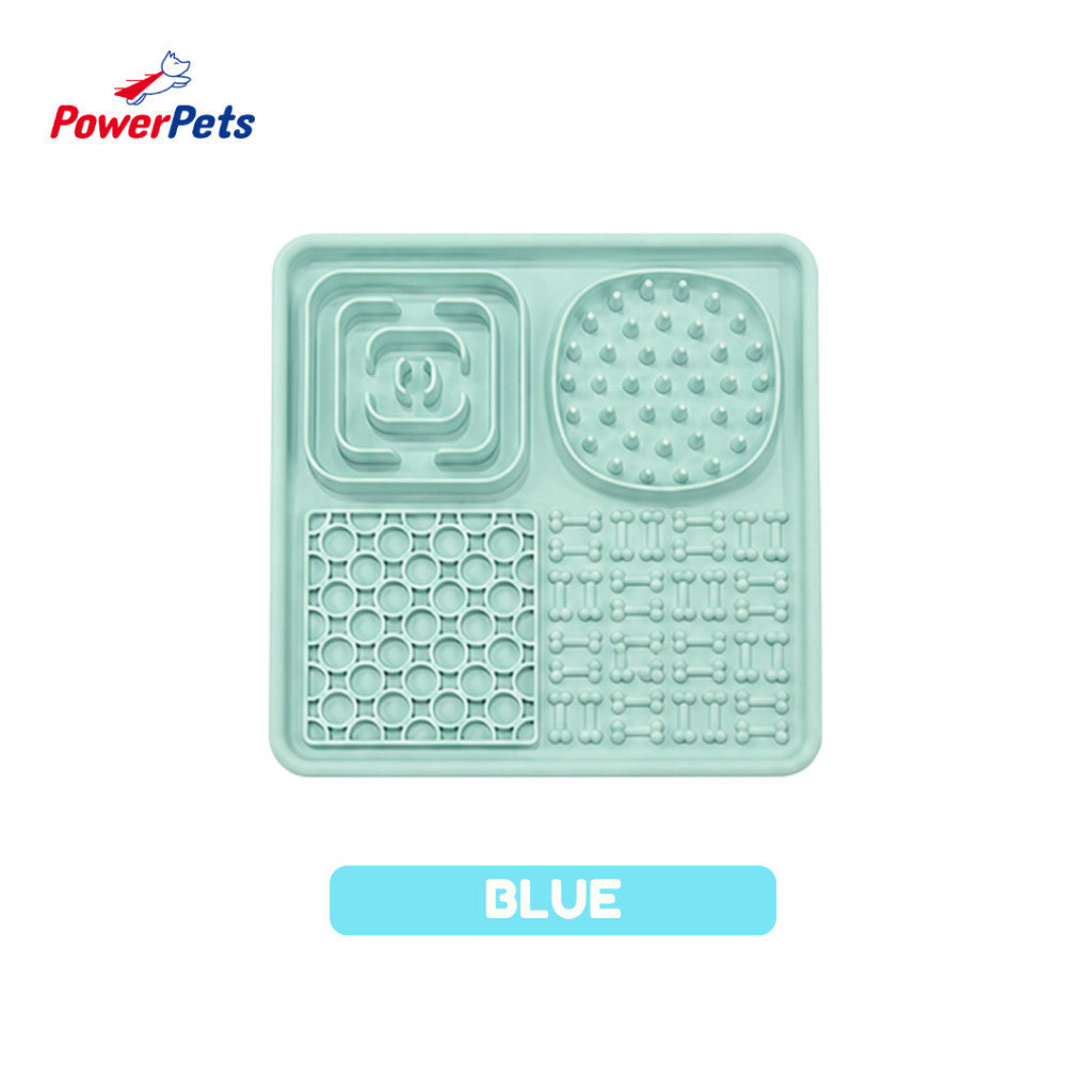 PowerPets Silicone Slow Feeder For Pets - Food-Safe Silicone Non-Toxic Pet Bowl Training Licking Pad Square Blue