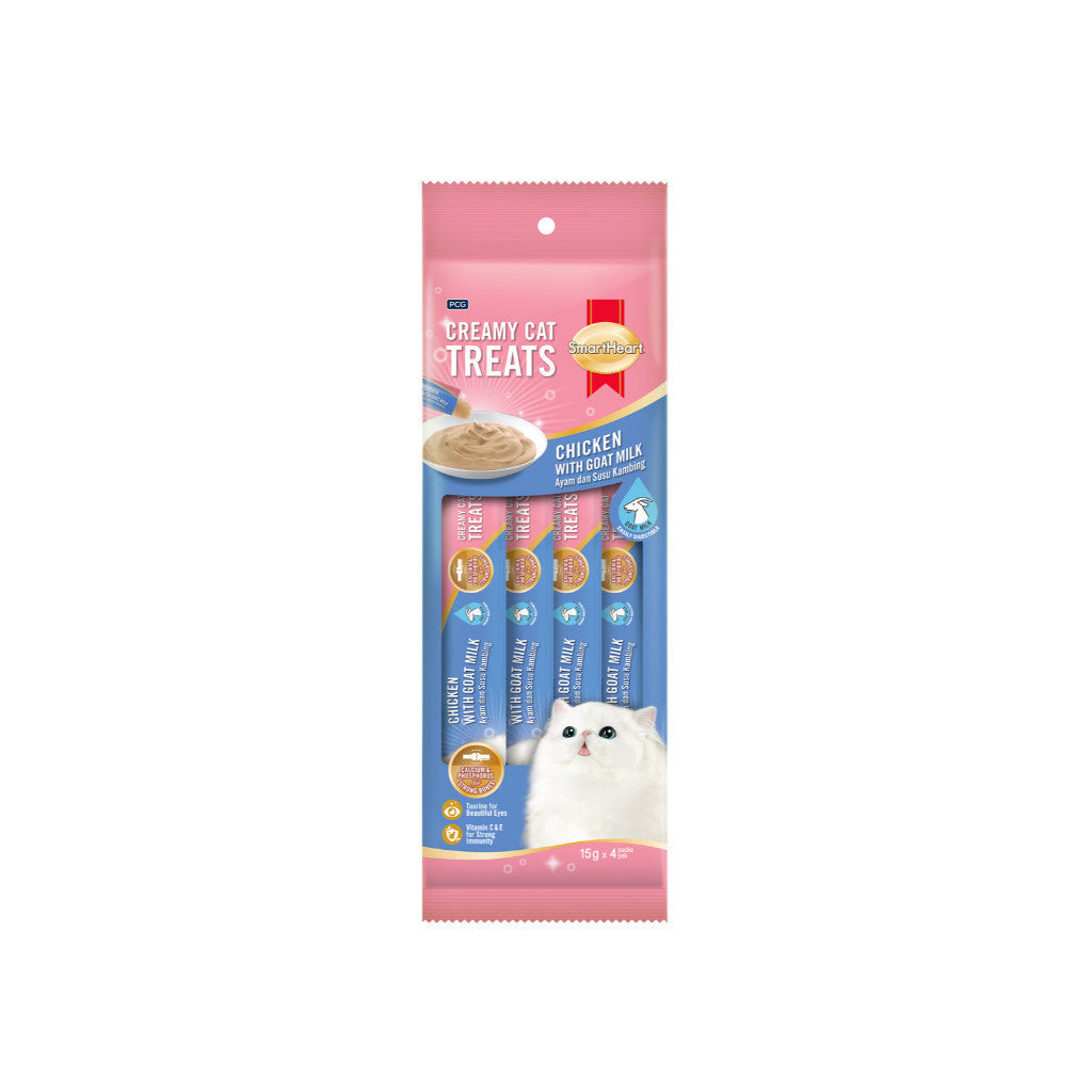 SmartHeart Creamy Cat Treats 15g x 4 Sticks – Nutritious Training Cat Snack Chicken with Goat Milk