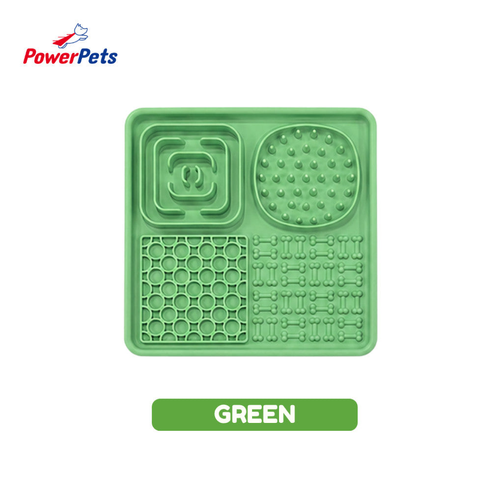 PowerPets Silicone Slow Feeder For Pets - Food-Safe Silicone Non-Toxic Pet Bowl Training Licking Pad Square Green