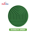 PowerPets Silicone Slow Feeder For Pets - Food-Safe Silicone Non-Toxic Pet Bowl Training Licking Pad Rainbow Round Green