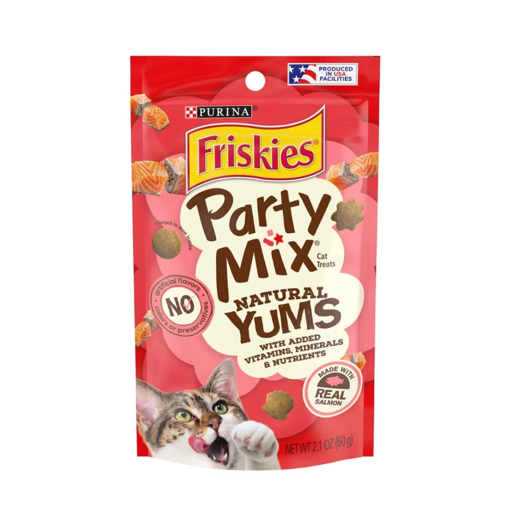 Purina Friskies Party Mix Natural Yums 60g - Crunchy Snacks Cat Treats Salmon