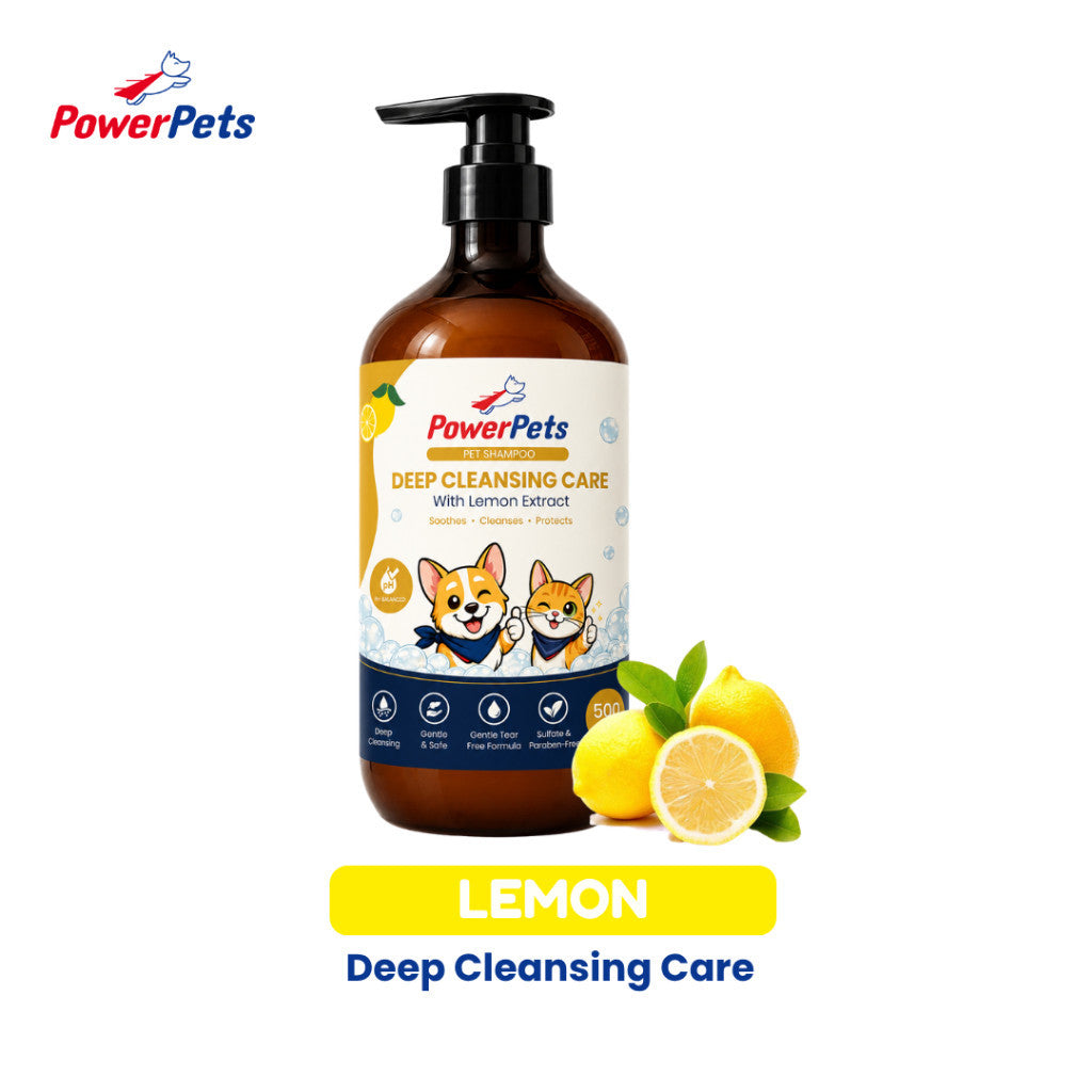 Powerpets Pet Shampoo 500ml - Alcohol-Free Paraben-Free Deep Cleansing Gentle Use Pet Safe Formula Lemon