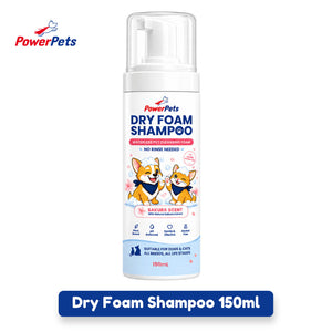 Powerpets Pet Dry Foam Shampoo 150ml - No Rinsing Gentle Foam Cleanser Deodorizing & Itch Relief