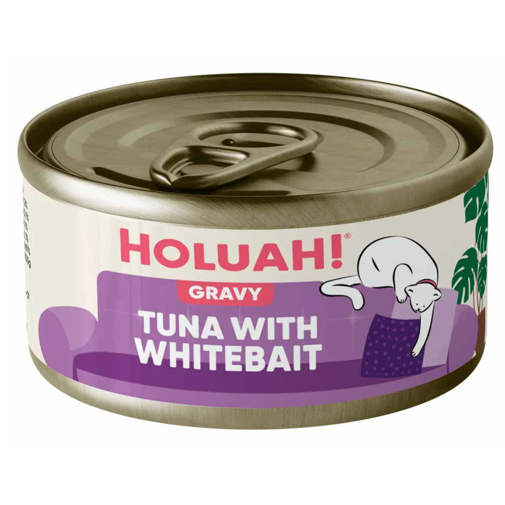 Holuah Tuna in Gravy Can Cat Food 80g - Tender Tuna Chunks Complete & Balanced Food for Cats Tuna w Whitebait