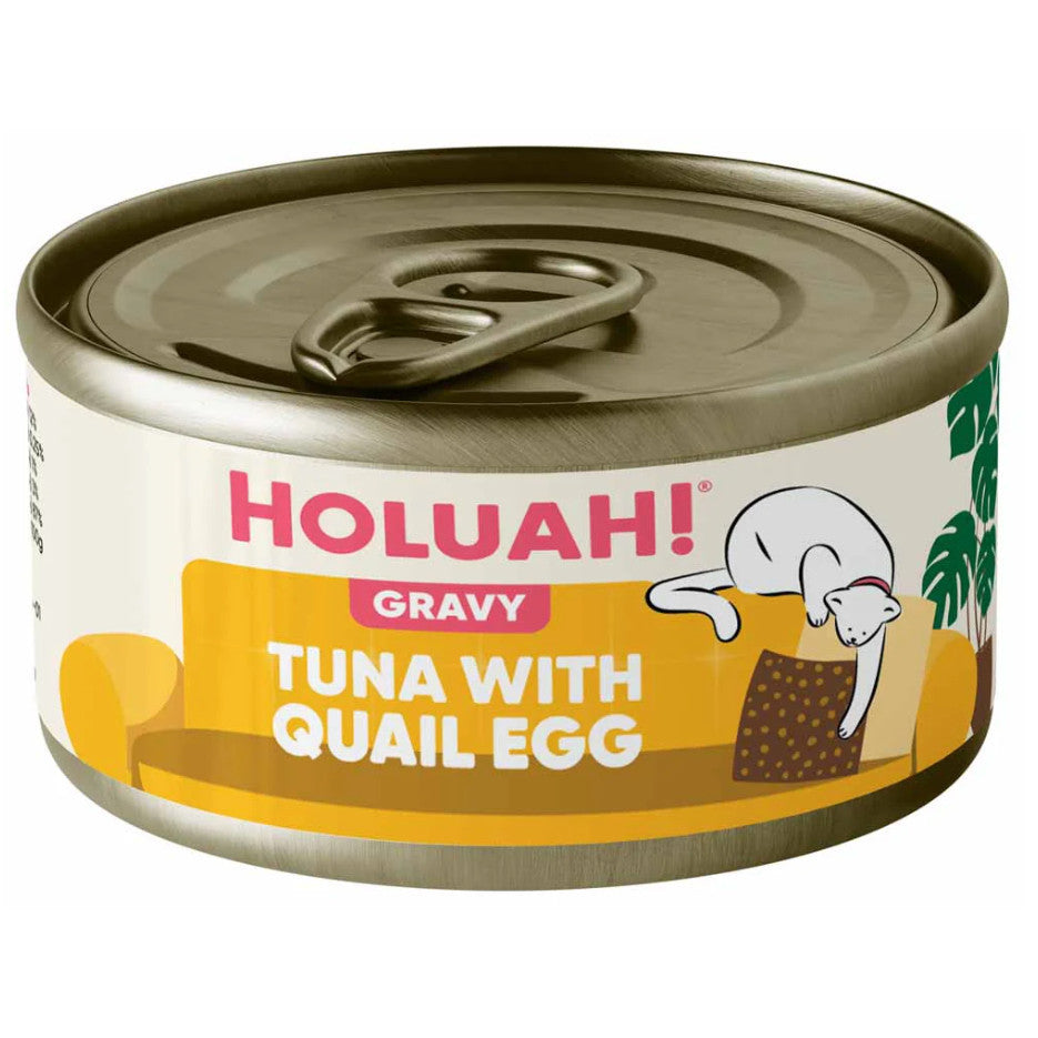 Holuah Tuna in Gravy Can Cat Food 80g - Tender Tuna Chunks Complete & Balanced Food for Cats Tuna w Quail Egg