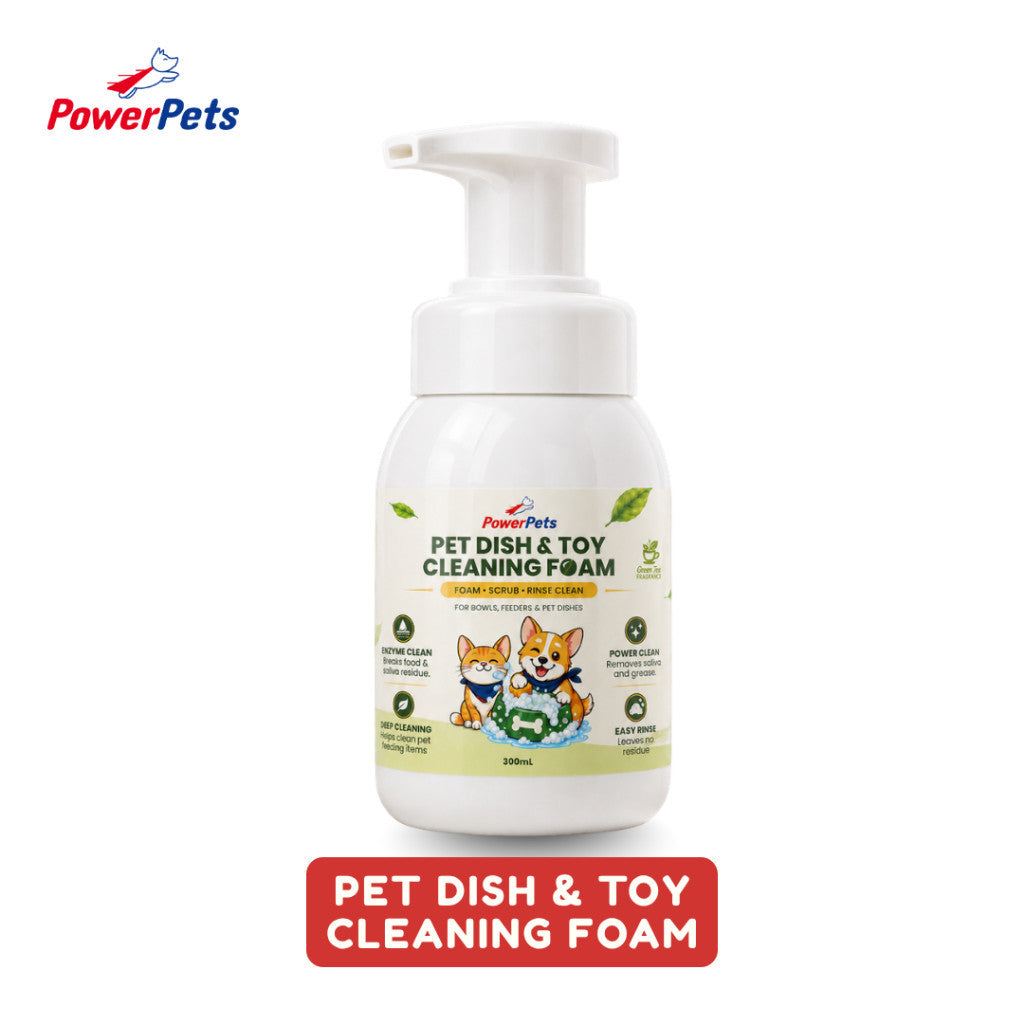 Powerpets Pet Dish & Toy Cleaning Foam 300ml - Multi-purpose Cleaner Enzymes Clean Green Tea Scent Cleaning Foam 300ml