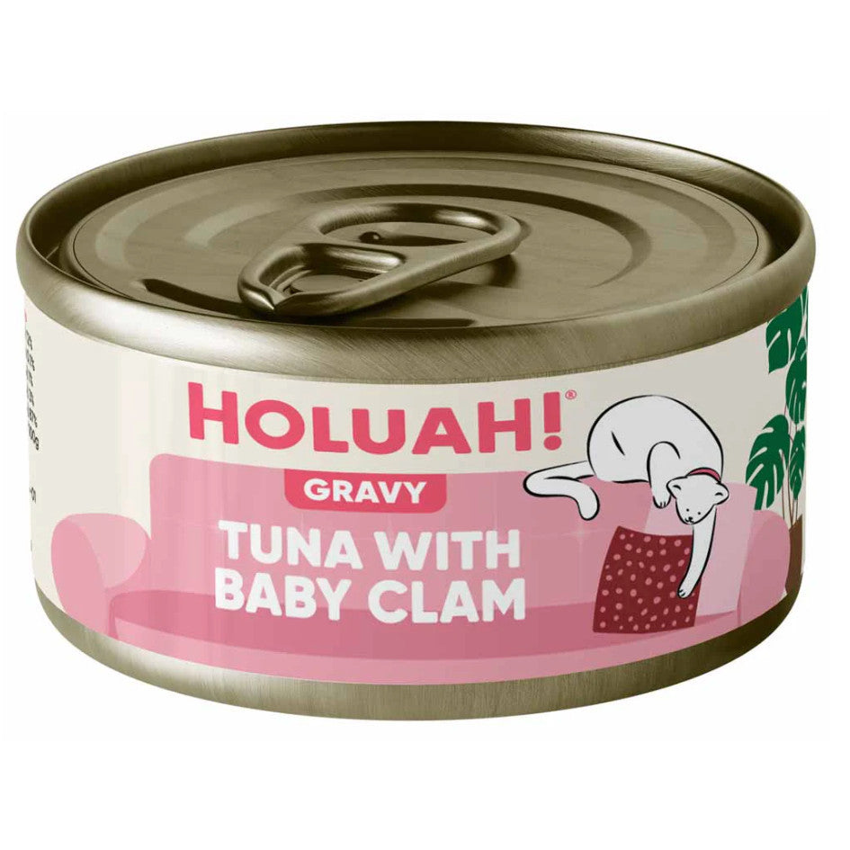 Holuah Tuna in Gravy Can Cat Food 80g - Tender Tuna Chunks Complete & Balanced Food for Cats Tuna w Baby Clam